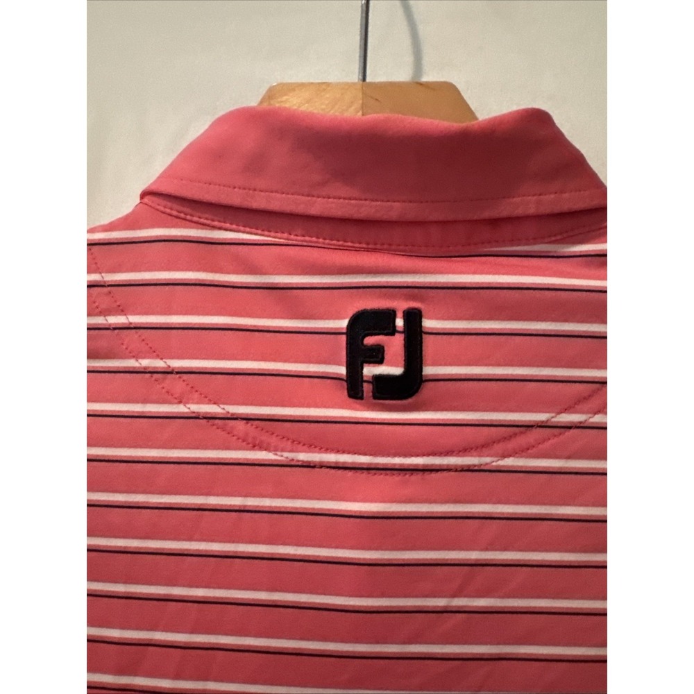 Footjoy Polo Shirt Mens M PINK/BLUE STRIPE SS Golf Performance ATHLETIC FIT - Picture 6 of 16